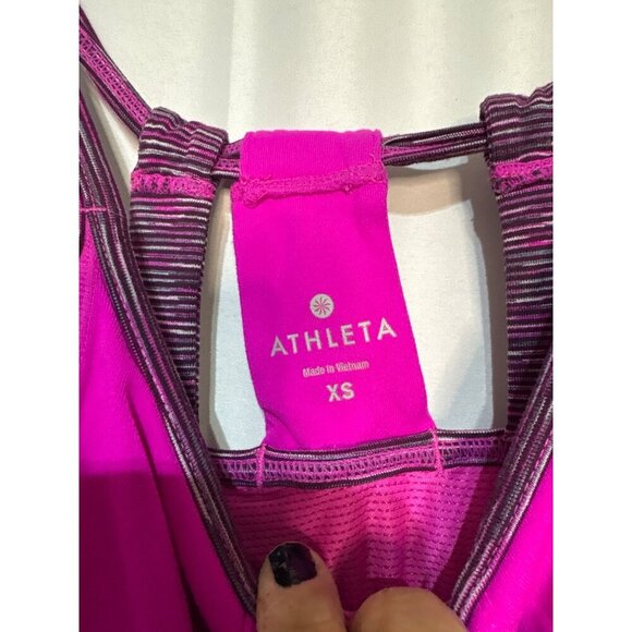 Athleta XS Pink Athletic Tank Top With Striped Accents & Built-In Bra - Picture 3 of 5